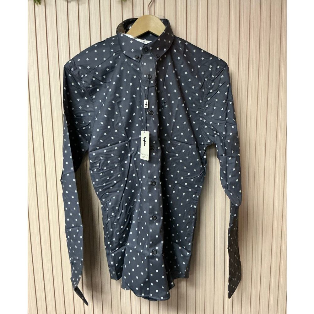 Father Sons FS663 Super Slim Broken Square Print Stretch Shirt Size L